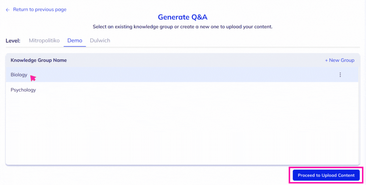 Select module for Generate Q&A