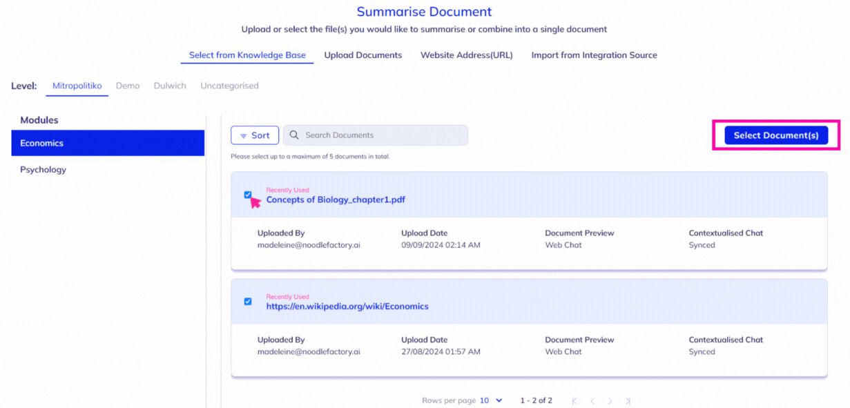 Tickbox and summarise